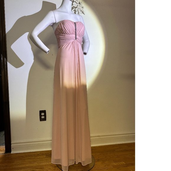 NWT Le Chateau Rose Pink Blush Chiffon Metallic Jewel Maxi Gala Prom Dress Gown - Picture 1 of 6
